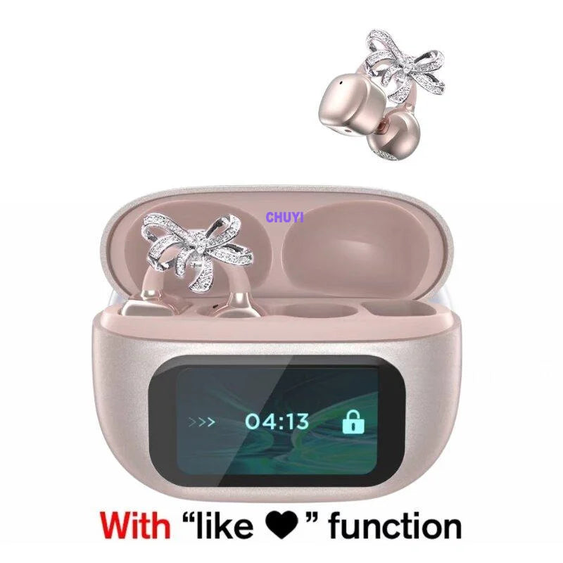 Butterfly Earrings Bluetooth 5.4 Headphone AI Translator Long Battery Life Touch screen Clip on Jewelry Earphones For Girls Gift