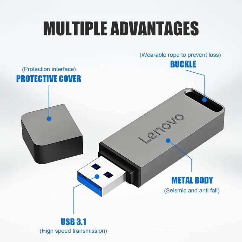 Lenovo Original 2TB USB 3.2 Flash Drive High-Speed Pen Drive 1TB 512GB Metal Waterproof USB Memory For Computer Storage Devices