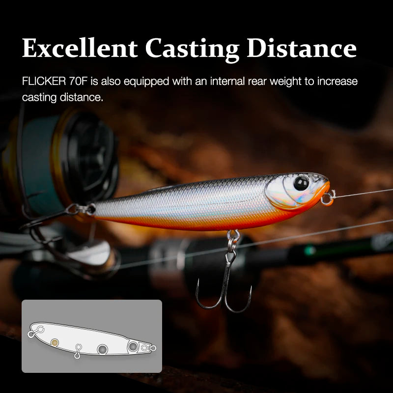 TSURINOYA FLICKER 70F Surface Fishing Lure Z Dog Floating Pencil 70mm 8.4g Chatter Artificial Hard Baits Trout Bass Pike Plug