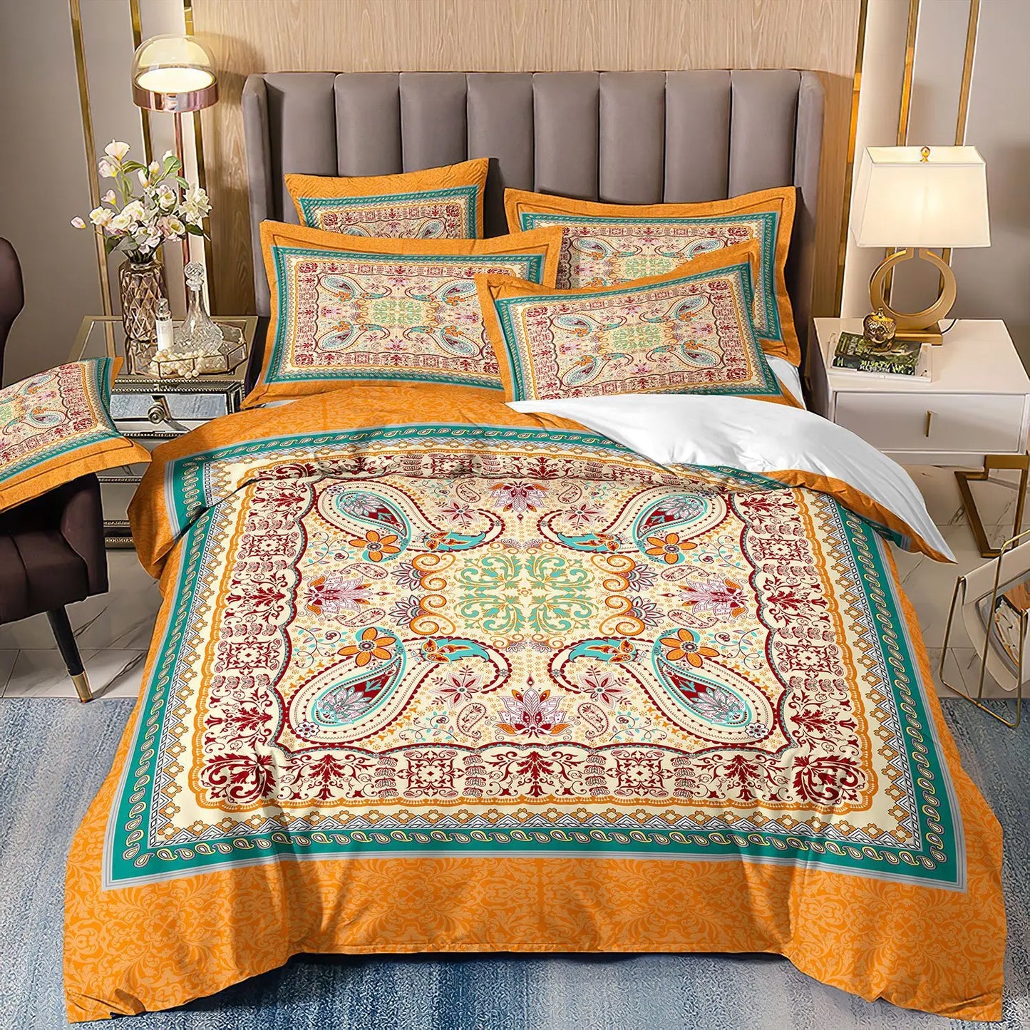 Duvet Cover Set 3D Luxury Style Printed Bedding Quilt Cover Set 3 Pieces Soft Microfiber Bedding Quilt Cover with Zipper