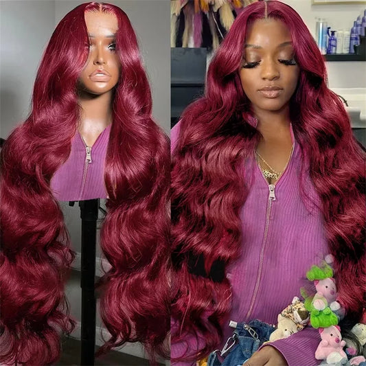 99J Burgundy 13X6 Hd Lace Frontal Human Hair Wig Colored Body Wave 13X6 Hd Lace Frontal Wig 13X4 Red Lace Front Human Hair Wigs