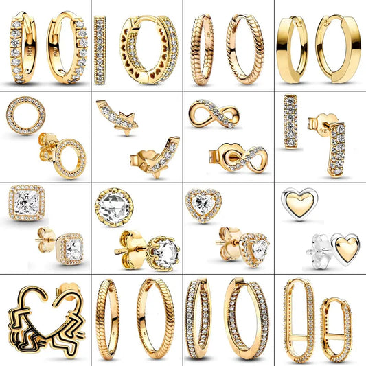 New 24K Gold Plated Pavé Heart Hoop Earring Huggie Hoop Earring 925 Silver Charm Hoop Earring Fine Jewelry Women DIY