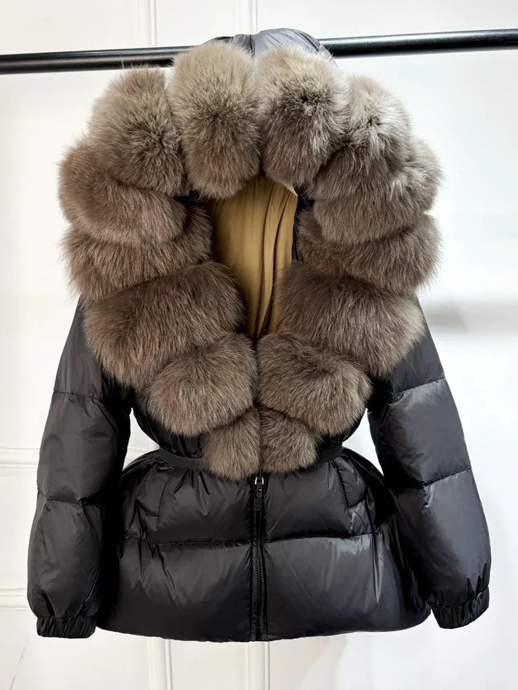 2025 Winter Puffer Jacket Women Real Fox Fur Hooded Thick Warm 90% White Duck Down Coat Female Parkas Waterproof