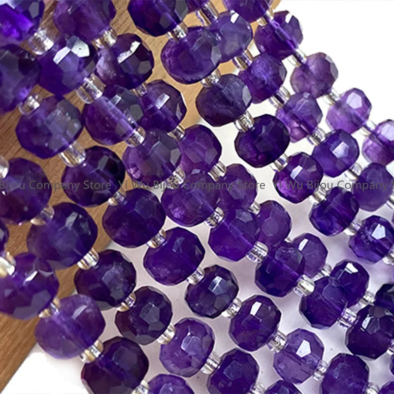 Natural Stone Beads 6x8MM Faceted Amethyst Wheel Rondelle Gem Spacer Bead for Jewelry Making DIY Bracelet Necklace Charms