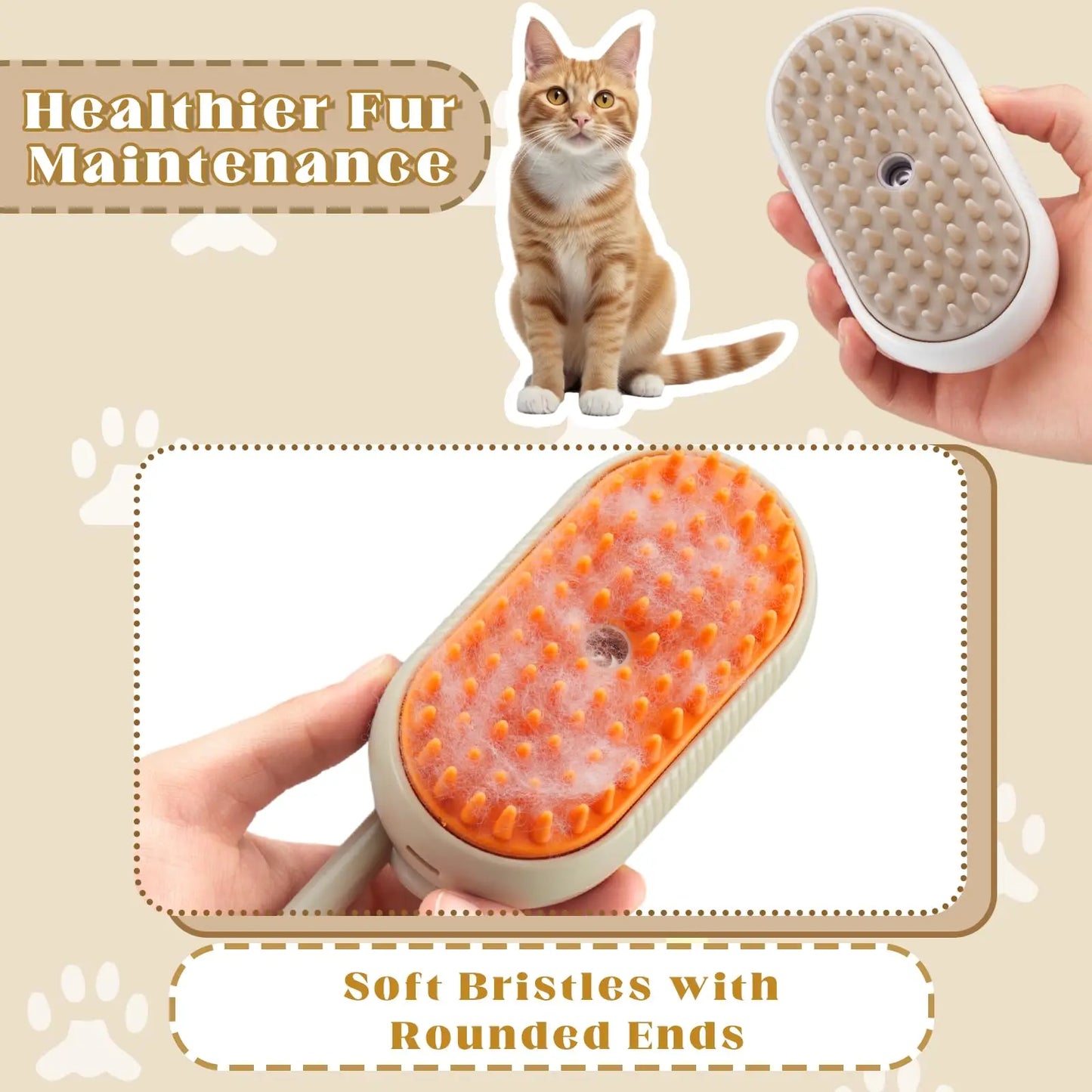 Steamy Cat Brush 3 in 1 Electric Anti-splashing Handle Cat Brush with Steam Spray for Massage Pet Grooming Comb Hair Removal