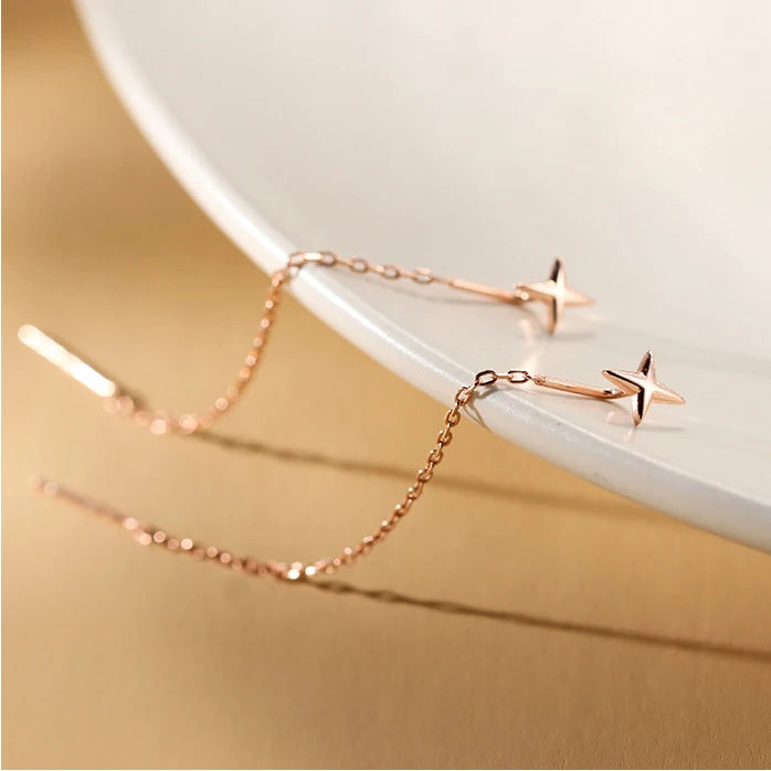 925 Sterling Silver Simple Long Starry Tassels Ear Line Drop Earrings for Women Fine Jewelry Minimalist Accessories