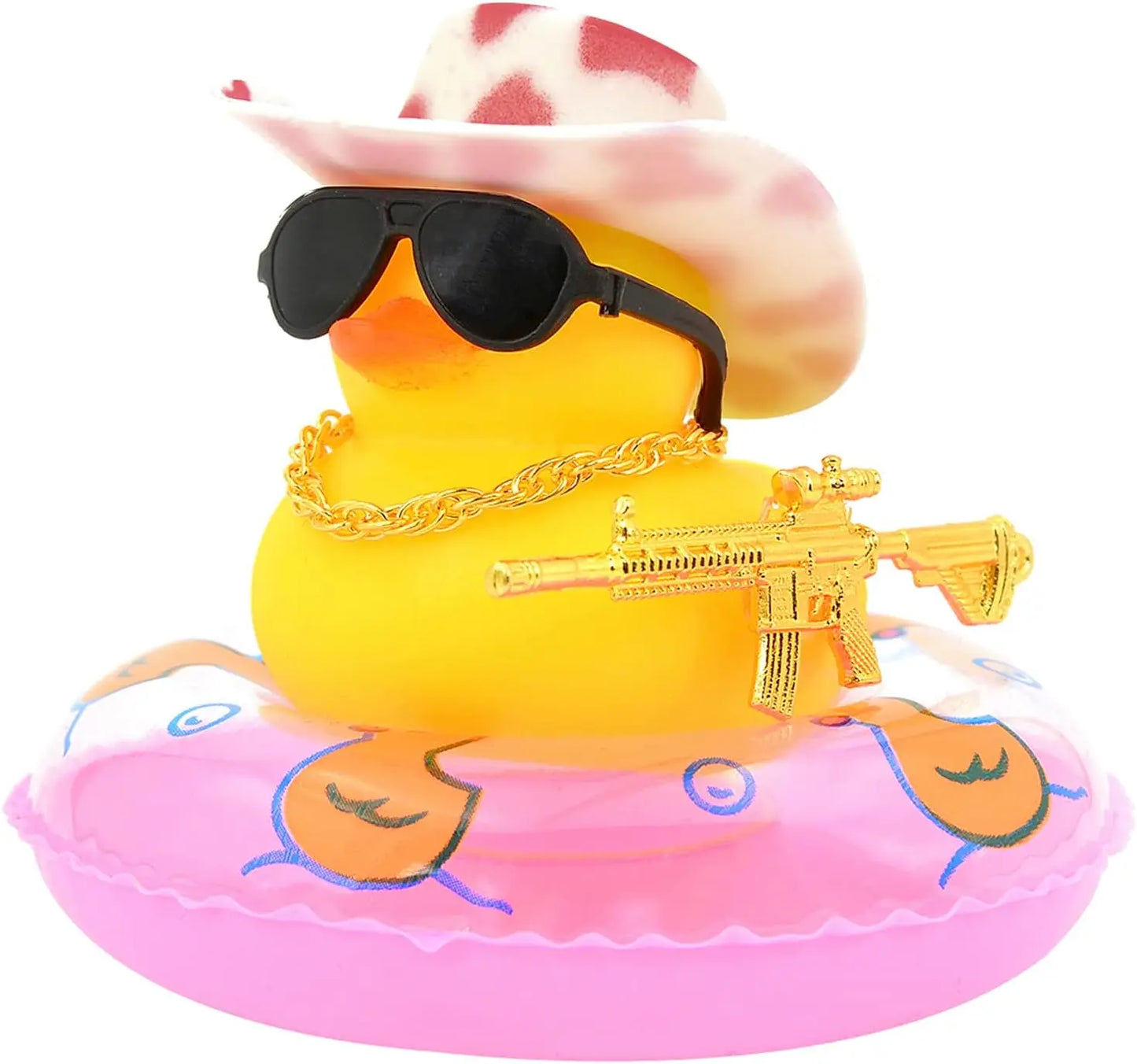 Duck Car Ornaments Yellow Duck Car Dashboard Decorations Set with Sunglasses, Swimming Ring Kids Bath Toys Home Duck Decoration