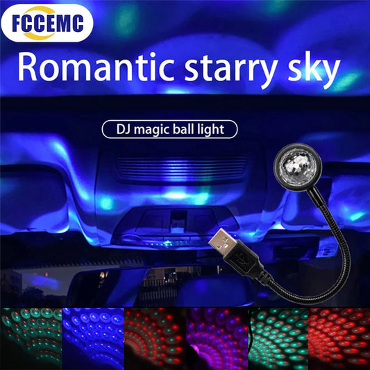 9 Modes Music Control Car Roof Star Light Adjustable RGB Interior LED Atmosphere Ambient Projector USB Decoration Night Lights