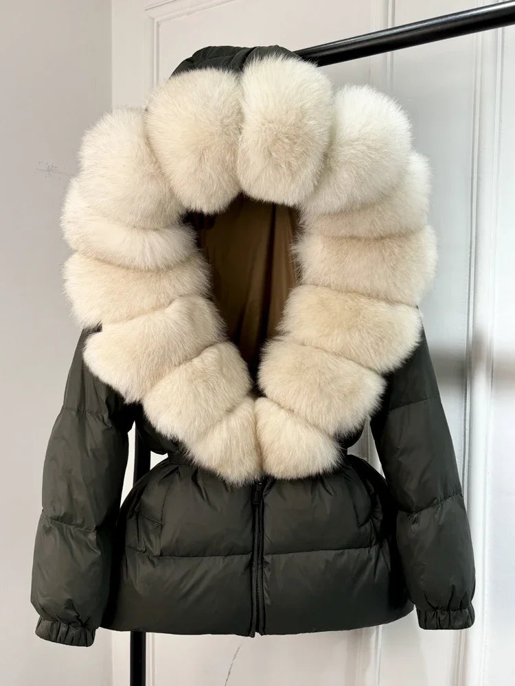2025 Winter Puffer Jacket Women Real Fox Fur Hooded Thick Warm 90% White Duck Down Coat Female Parkas Waterproof