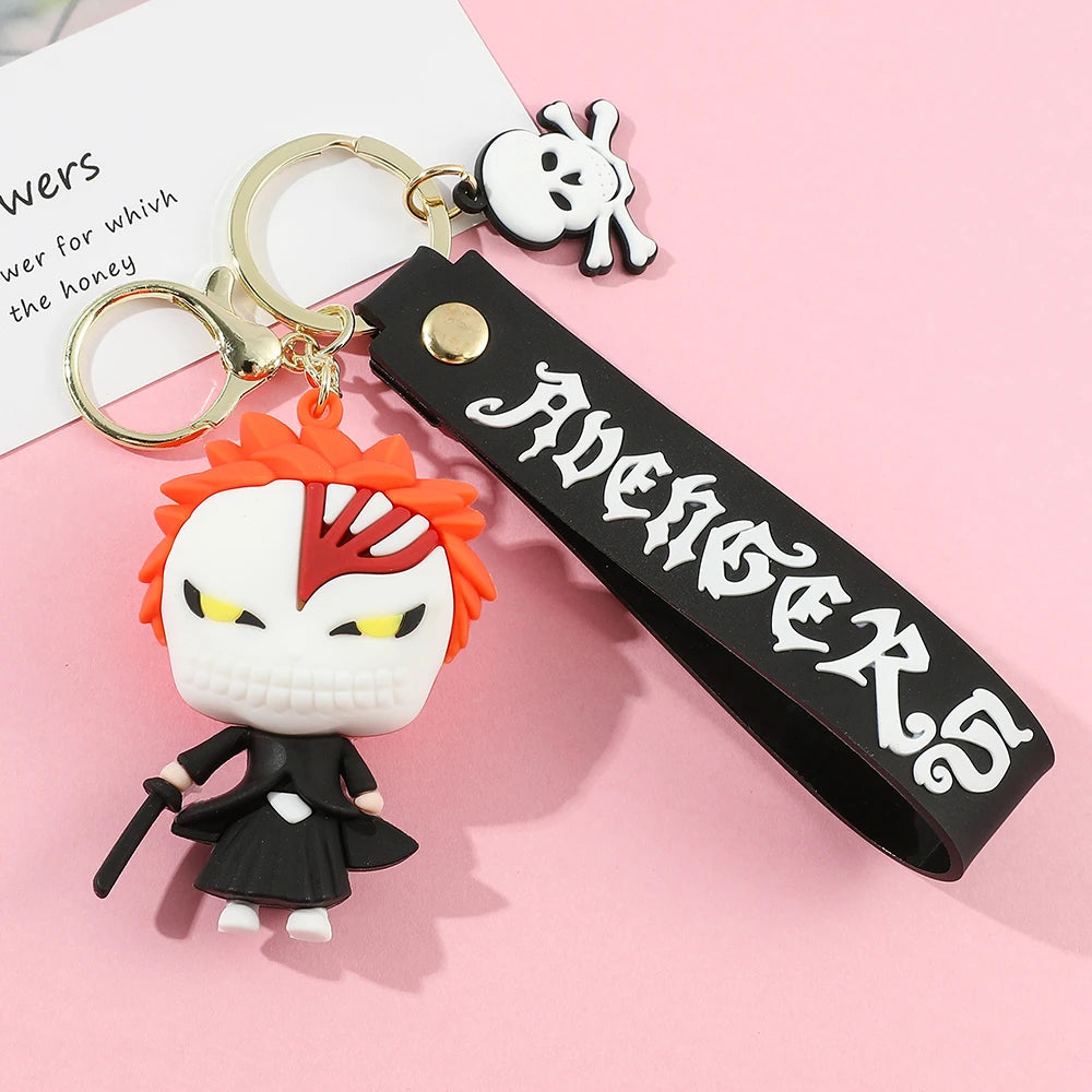 Anime Bleach Keychain Cosplay Kurosaki Ichigo Silicone Pendant Keyring Car Backpack Key Holder Accessories for Fans Quality Gift