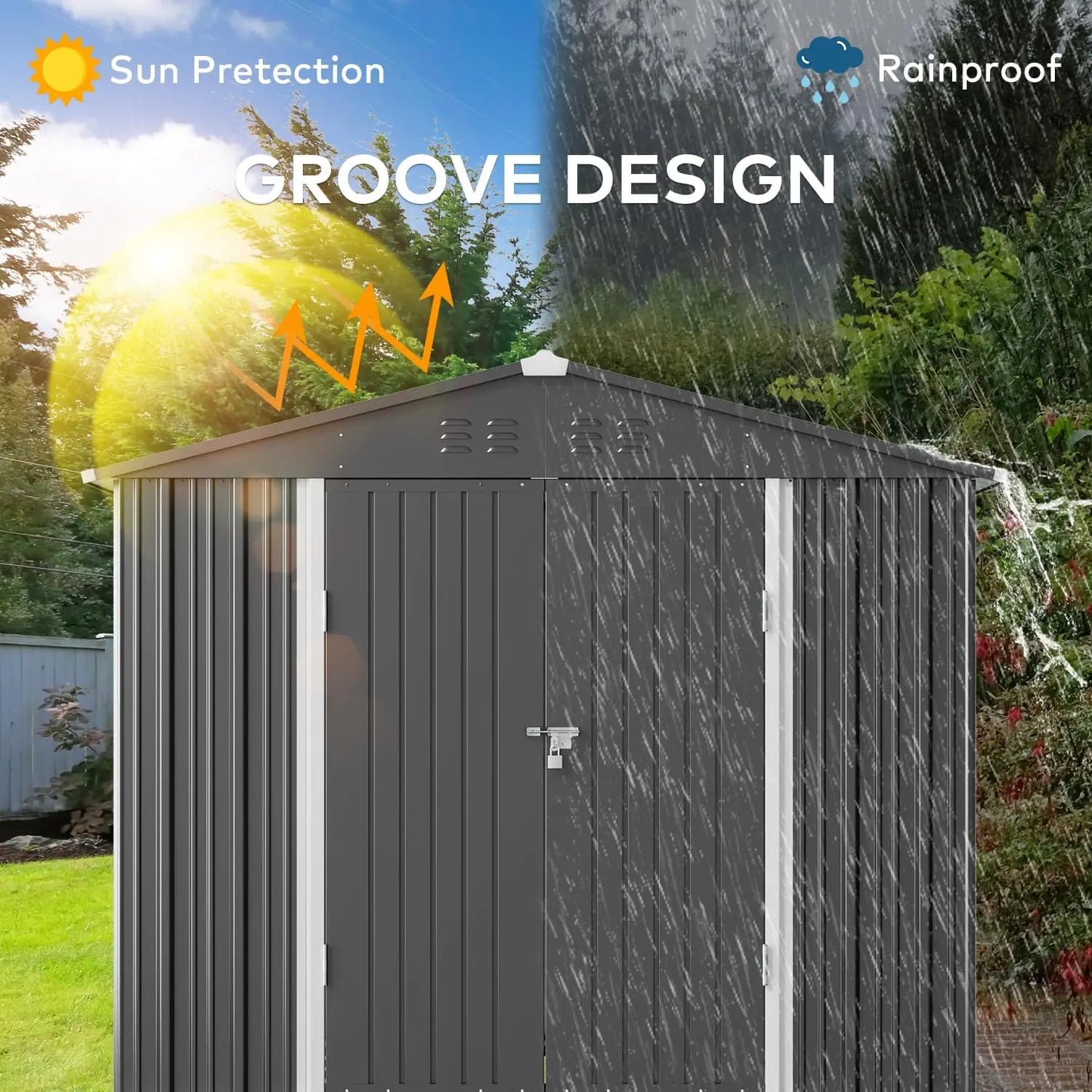 Outdoor Storage Shed 8 x 6 FT, Galvanized Metal Garden Shed with Double Lockable Doors, Outdoor Storage Clearance, Customized
