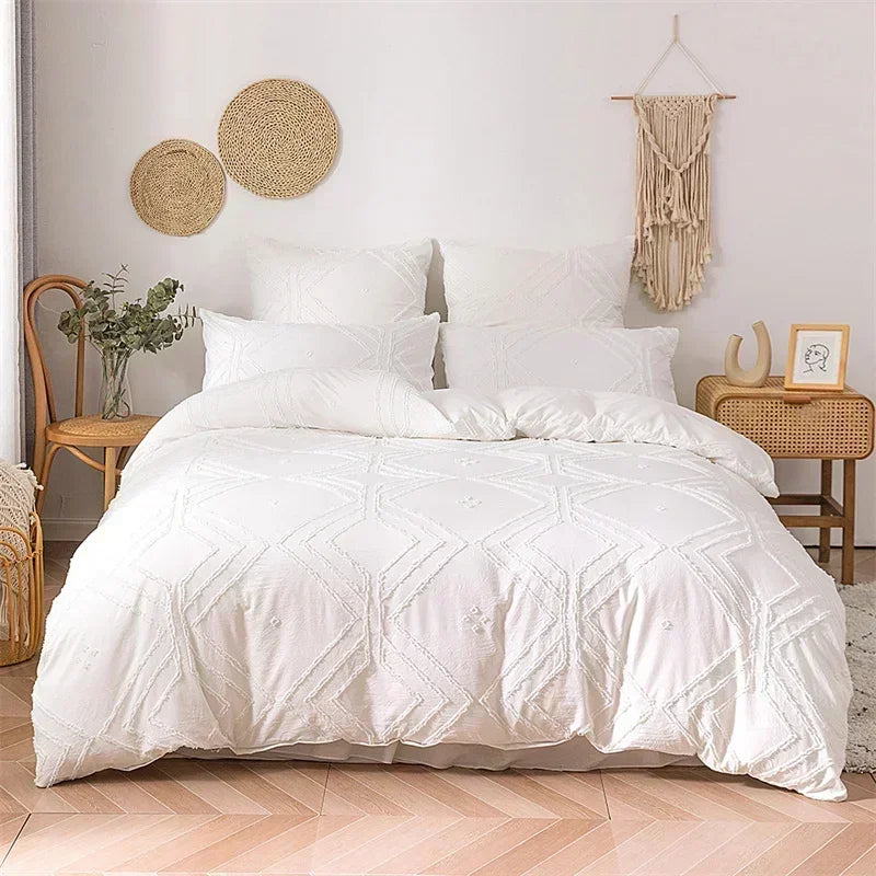 Geometric Crafts Cut Flowers Queen Bedding Set Twin Solid Single Double Duvet Cover Set King Size Quilt Cover and Pillowcases