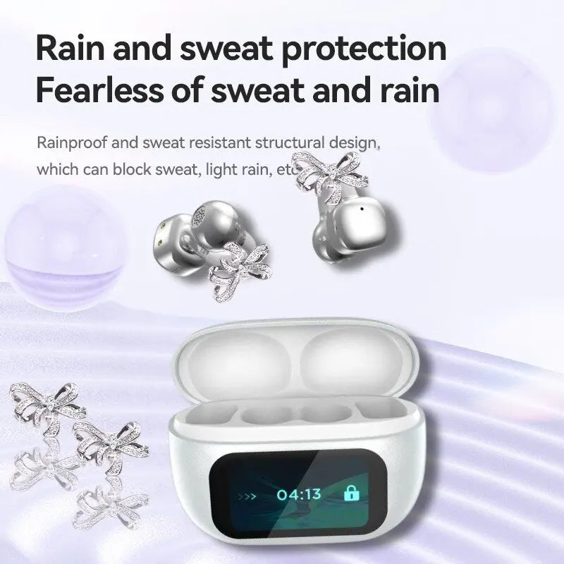 Butterfly Earrings Bluetooth 5.4 Headphone AI Translator Long Battery Life Touch screen Clip on Jewelry Earphones For Girls Gift