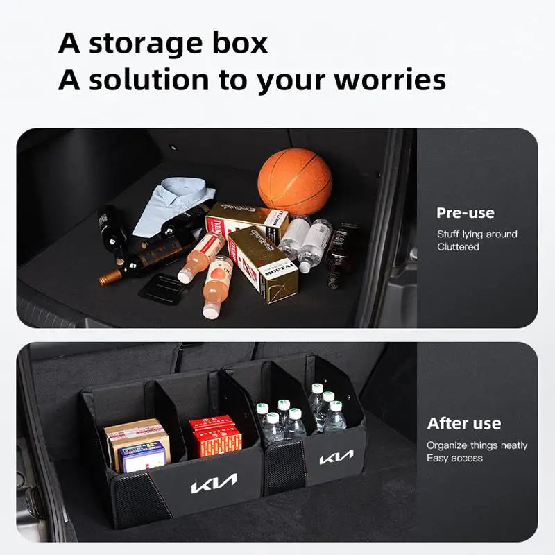 KIA Folding Car Trunk Organizer Box Storage Bag Tools Tidying For KIA EV6 Stinger RIO Sorento Picanto Ceed Borrego Syros K4 K5