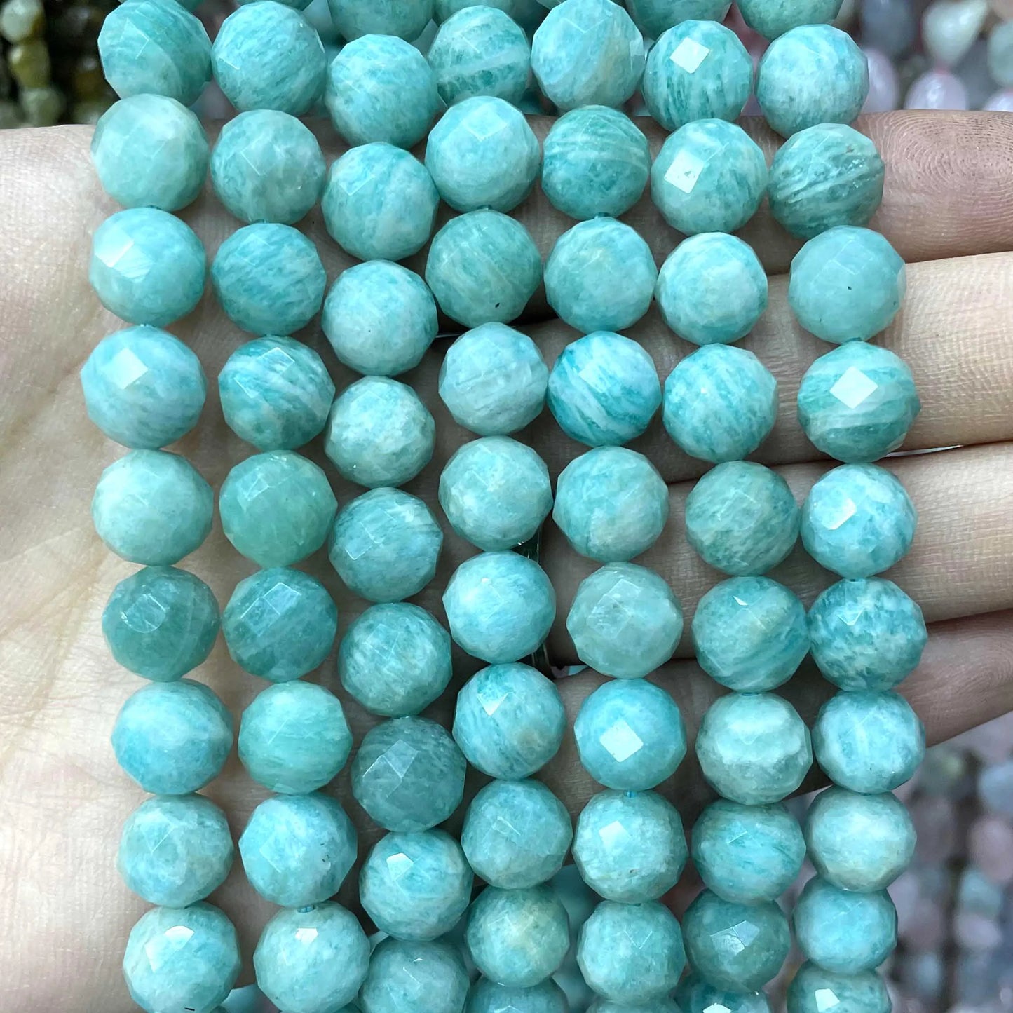 6/8/10MM Natural Faceted Amazonite Round Gem Stone Spacer Beads For Jewelry Making DIY Bracelet Necklace Accessories 7.5''inches