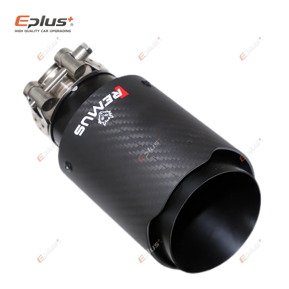 REMUS Car Matte Carbon Fiber Muffler Tip Exhaust System Pipe Mufflers Nozzle Universal Straight Stainless Black Auto Parts