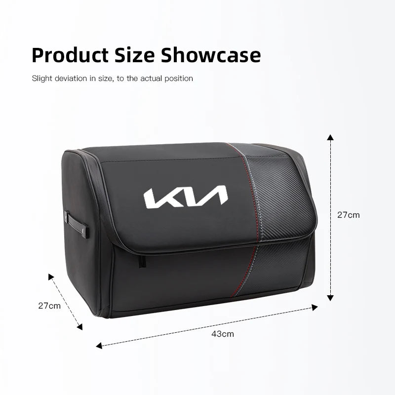 KIA Car High-capacity Leather Storage Bag Car Trunk Organizing Box For KIA EV6 Stinger RIO Sorento Picanto Ceed Borrego Syros K4