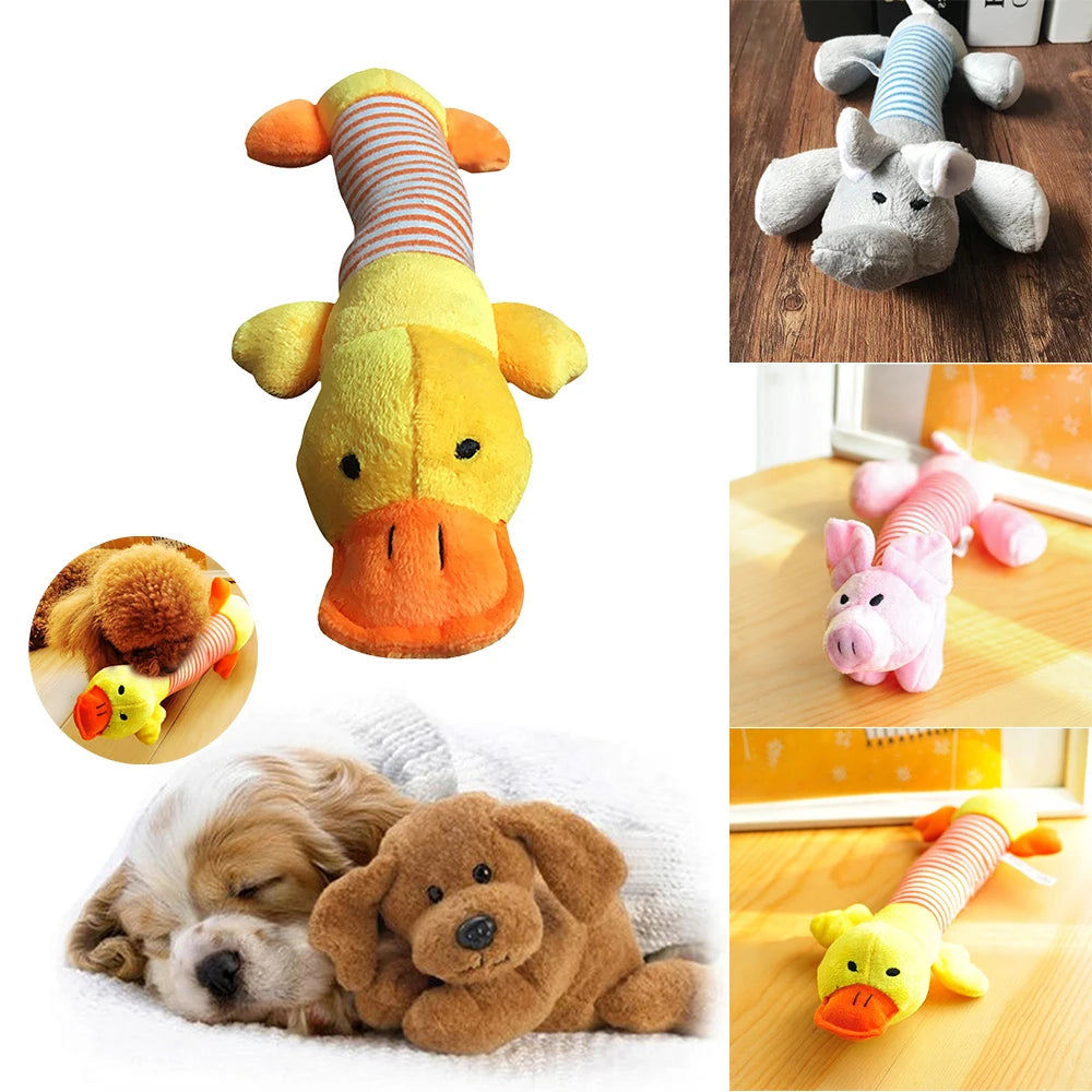 Popular Pet Dog Cat Funny Fleece Durability Plush Dog Toys Squeak Chew Sound Toy Fit for All Pets Elephant Duck Pig Plush Toys