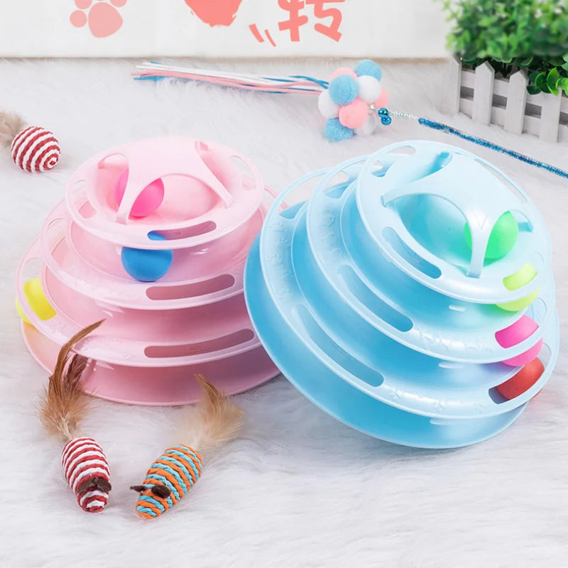 Pet Toy Three Layer Ball Cat Wheel Cat Interactive Puzzle Track Toy Cat Space Tower Amusement Plate