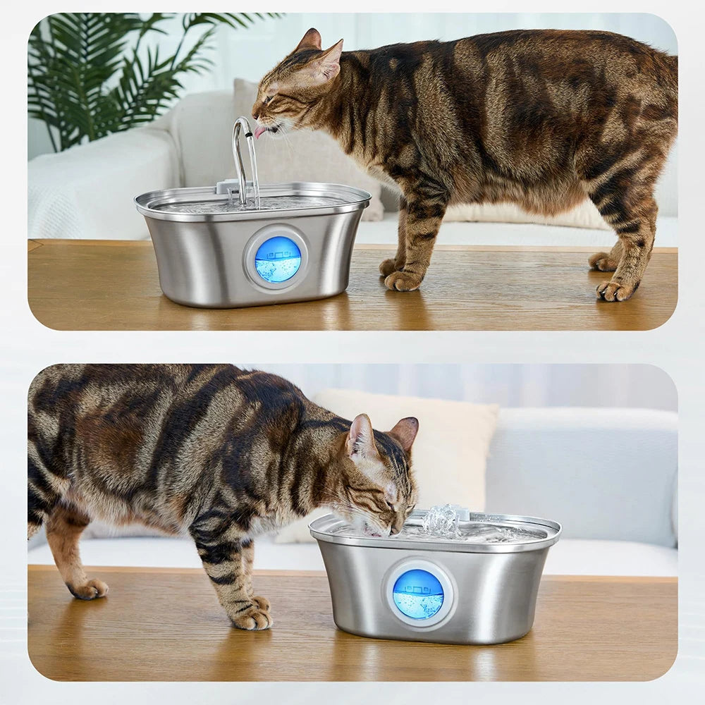 Stainless Steel Cat Automatic Drinking Fountain Dog Drinking Fountain Ultra-Quiet Pet Fountain With Window Cat Water Feeder