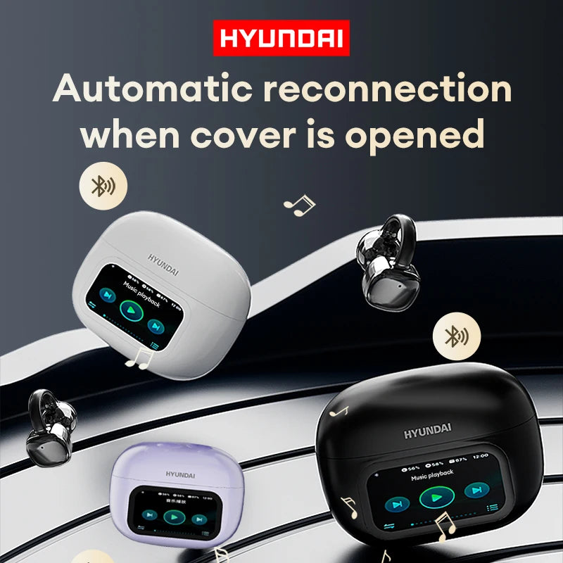 HYUNDAI HY-C02 Ear Clip Screen Display Earphones Wireless Bluetooth Headphones  Mic High Sound Stereo Sound Earbuds