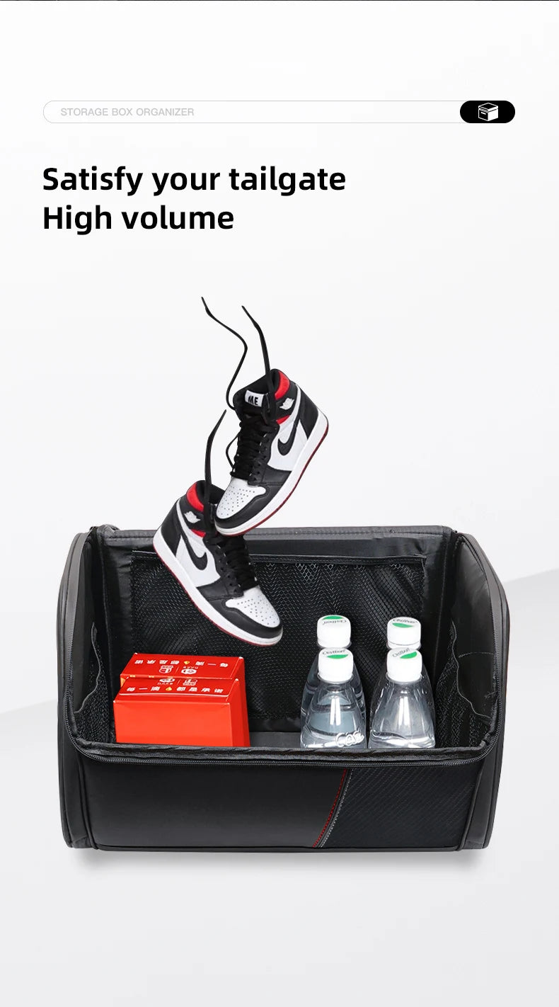 KIA Car High-capacity Leather Storage Bag Car Trunk Organizing Box For KIA EV6 Stinger RIO Sorento Picanto Ceed Borrego Syros K4