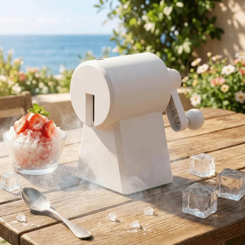 Portable Hand-Cranked Shaved Ice Machine with Ice Box Labor Saving Ice Crusher Plastic Smoothie Machine Street Stall