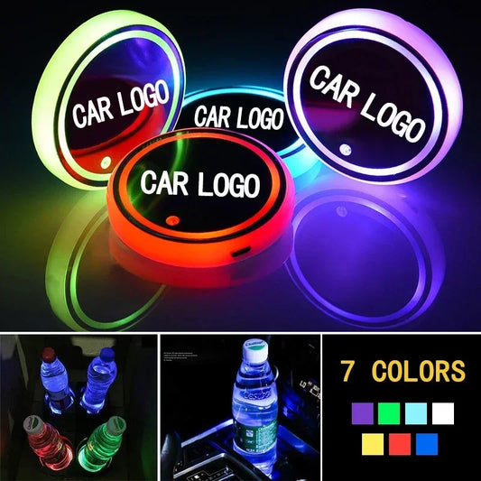 2Pcs Logo LED Cup Holder Light Car Coaster RGB Luminous USB Rechargeable Coaster Night Drink Accessories Atmosp amabilis Tools