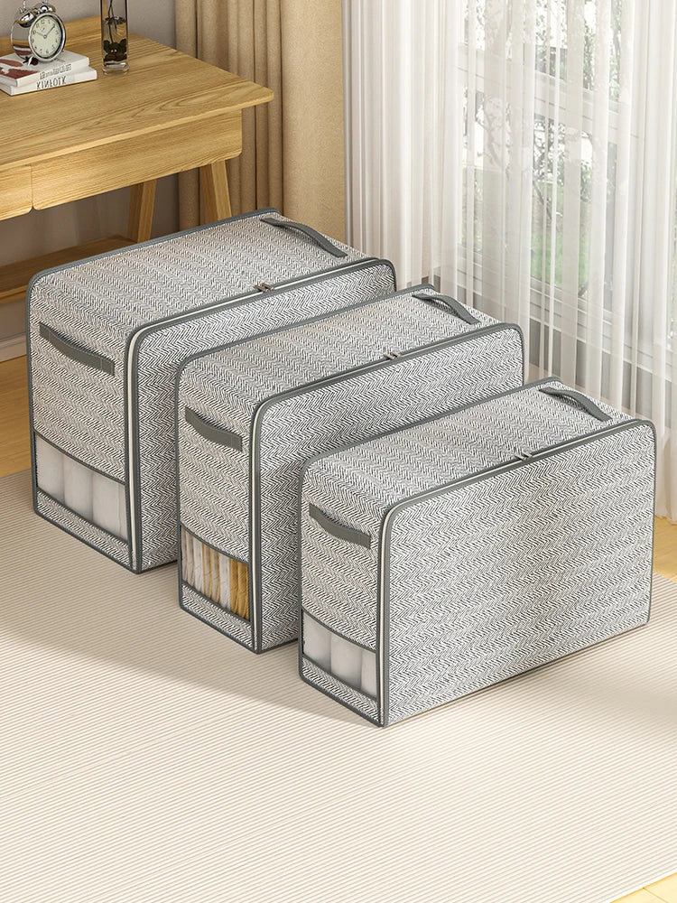 1pc gray non-woven large capacity storage bag, folding clothes, blankets storage, window design, simple and large capacity