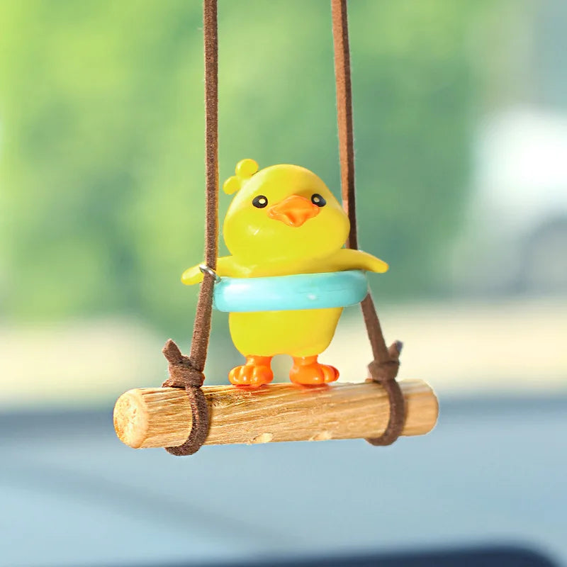 Anime Figure Swing Duck Model Decor Little Yellow Duck Auto Rearview Mirror Hanging Pendant Cute Car Ornaments Accessories Gifts