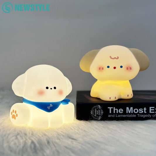 Cute Dog Silicone Night Light Rechargeable Dimmable Nursery Sleeping Lamp Kawaii Cordless Touch Nightlight For Kids Room Decor