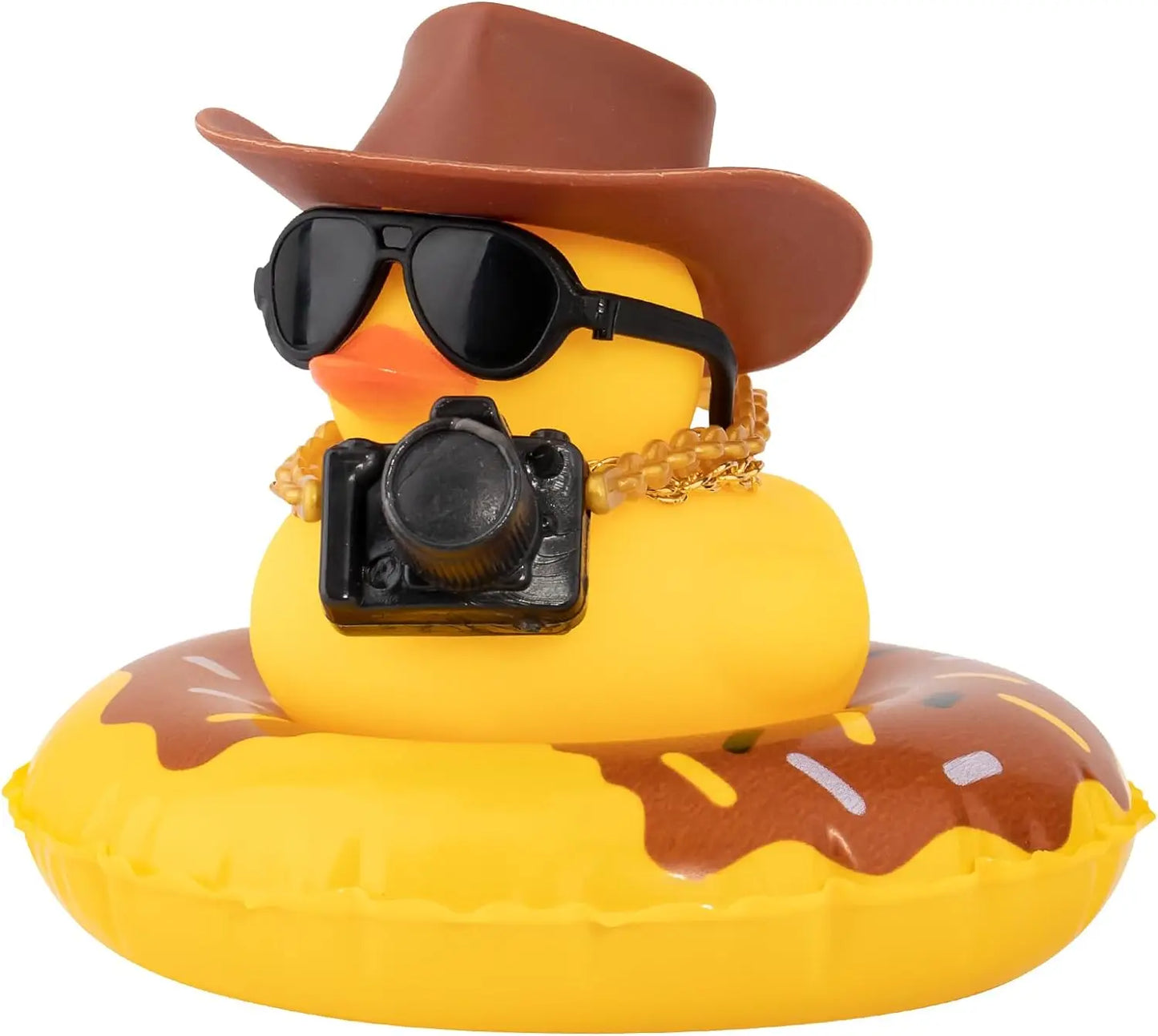 Rubber Duck Dashboard Decorations Camera Duck Car Accessories for Car Ornament with Mini Hat Swim Ring Necklace and Sunglasses