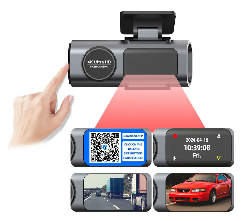 Dash Cam Car Camera Dual Lens 4K UHD Recording DVR Night Vision Video Recorder Built-In Wi-Fi Support GPS 24H Parking Car Camera