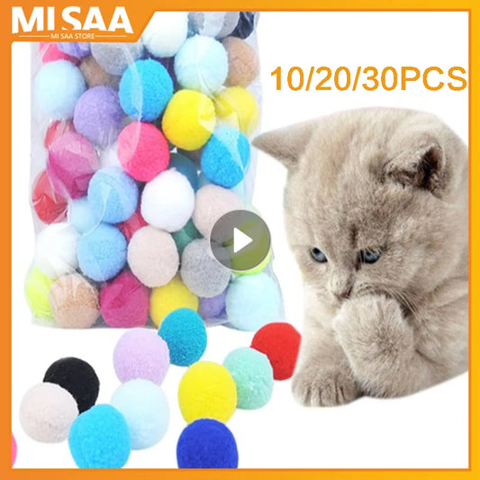 0.98in Cat Toys Launch Training Stretch Plush Ball Interactive Creative Colorful Kitten Pom Pom Cat Toy Ball Pet Accessories