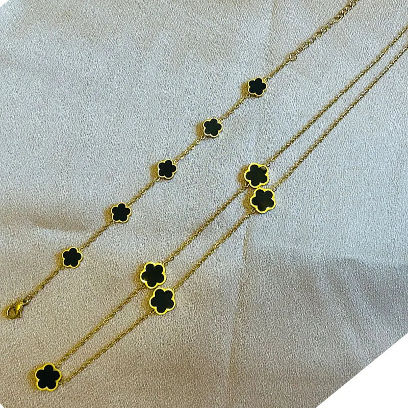 New Luxury 5 Flowers Charm Bracelet Necklace for Women Gift High Quality Stainless Steel Clover Jewelry Set Birthday Party