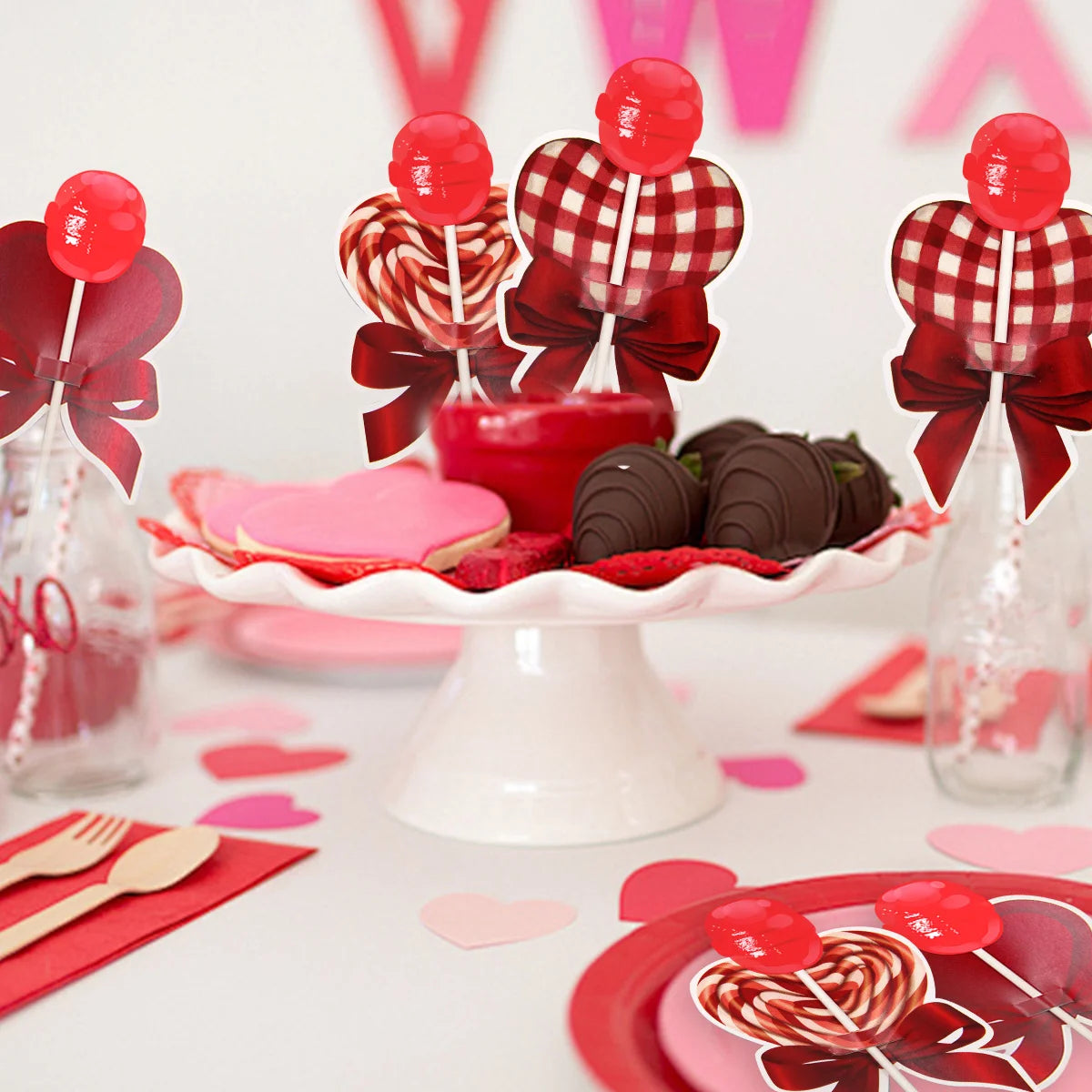 45Pcs/set Multi Heart Lollipop Cards Valentine's Red Heart Candy Holders For Happy Valentine's Day Party Sweets Packaging Supply