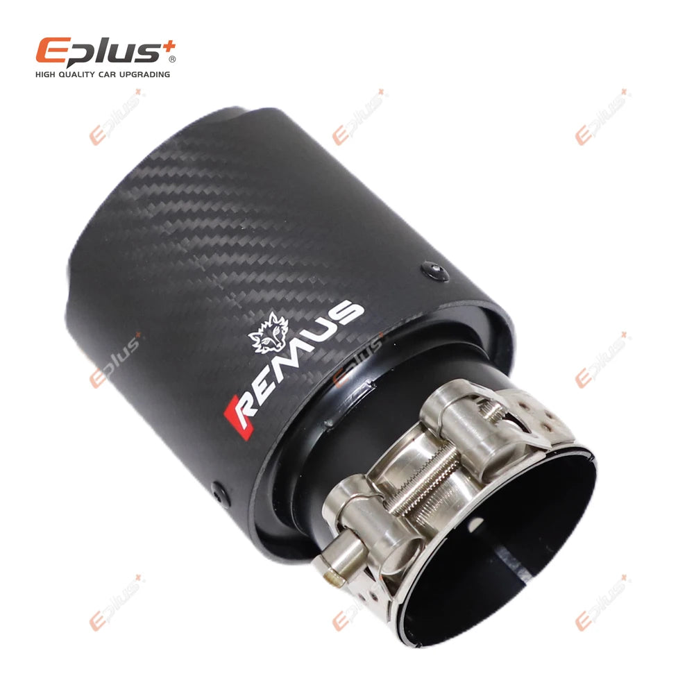 REMUS Car Matte Carbon Fiber Muffler Tip Exhaust System Pipe Mufflers Nozzle Universal Straight Stainless Black Auto Parts