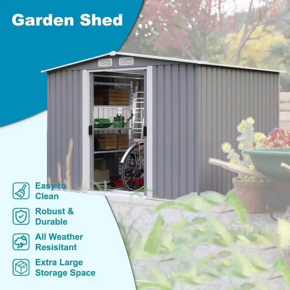 6Ft X 8Ft Outdoor Metal Storage Shed, Garden Shed Tool House With Lockable Double Doors & Vents