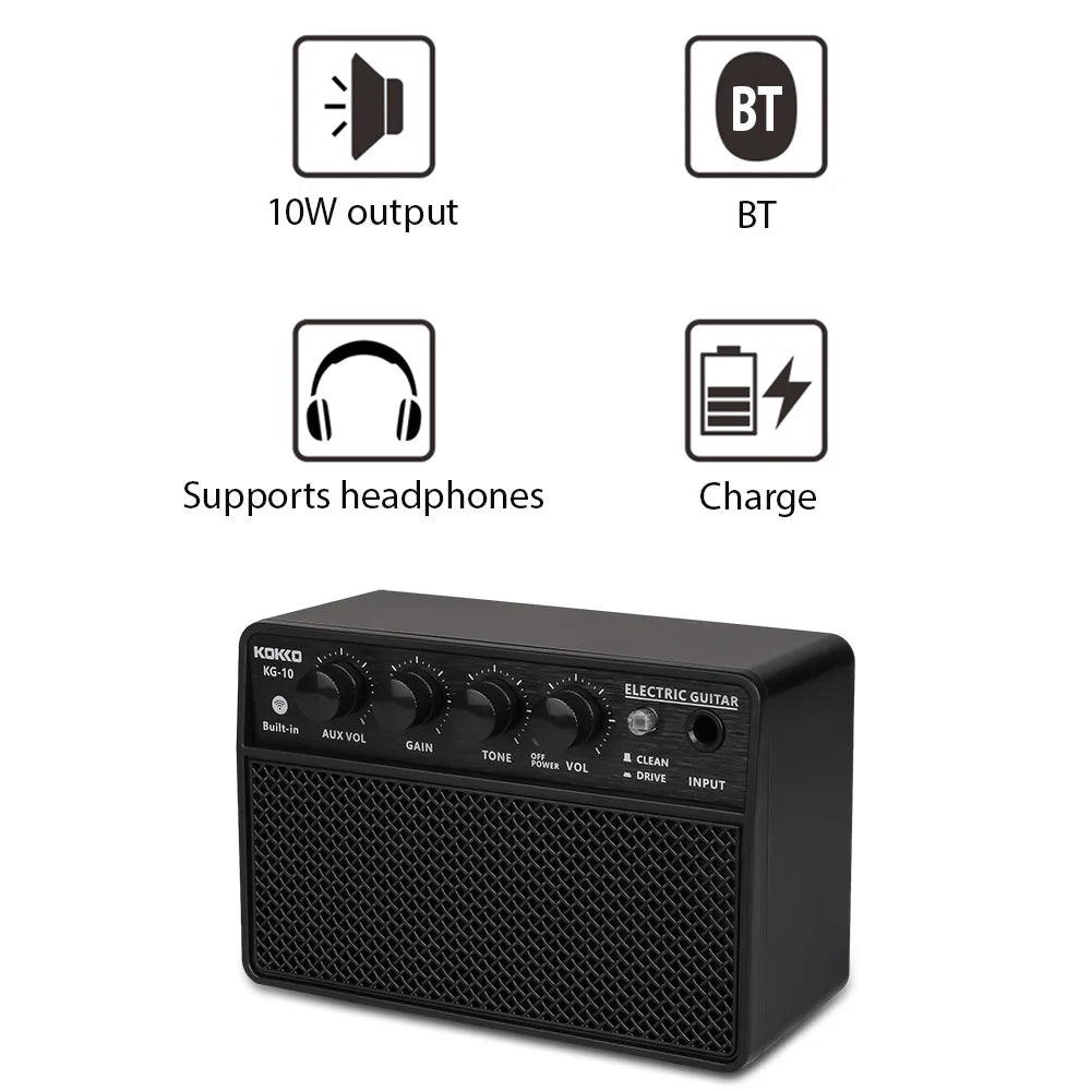 KOKKO 10W Small Electric Guitar Amp Mini Portable Guitar Practice Speaker Rechargeable Portable Practice Audio Guitar Amplifier