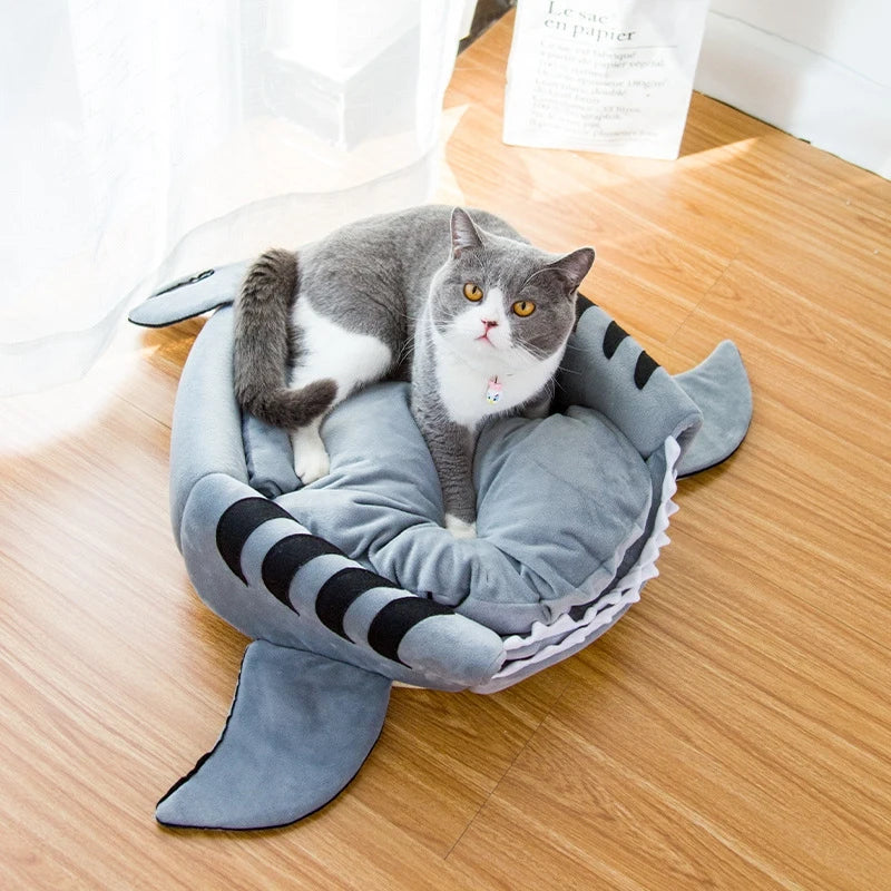 Cat Bed Cartoon Shark Shape Pet Puppy Sleepping Bed Warm Kennel Pets Tent Cozy Cave Cat Beds Indoor For Dog Small Pets House