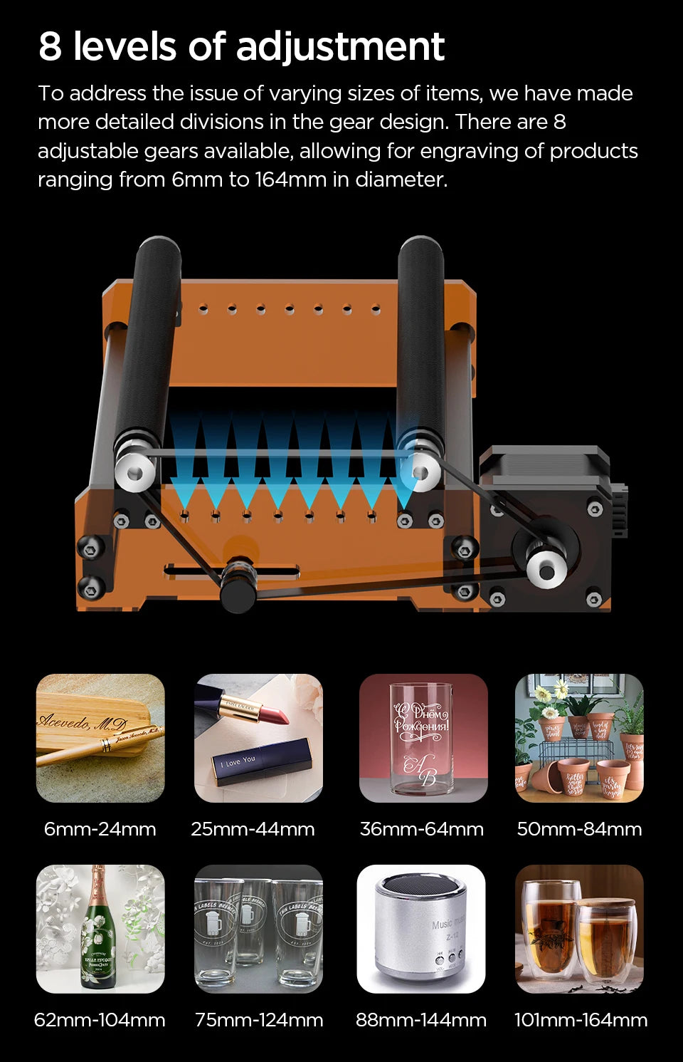 ACMER M3 Rotary Roller for 95% Laser Engraver Y-axis 360° Rotating 6-164mm Engraving Diameter Ideal for Cylindrical Objects