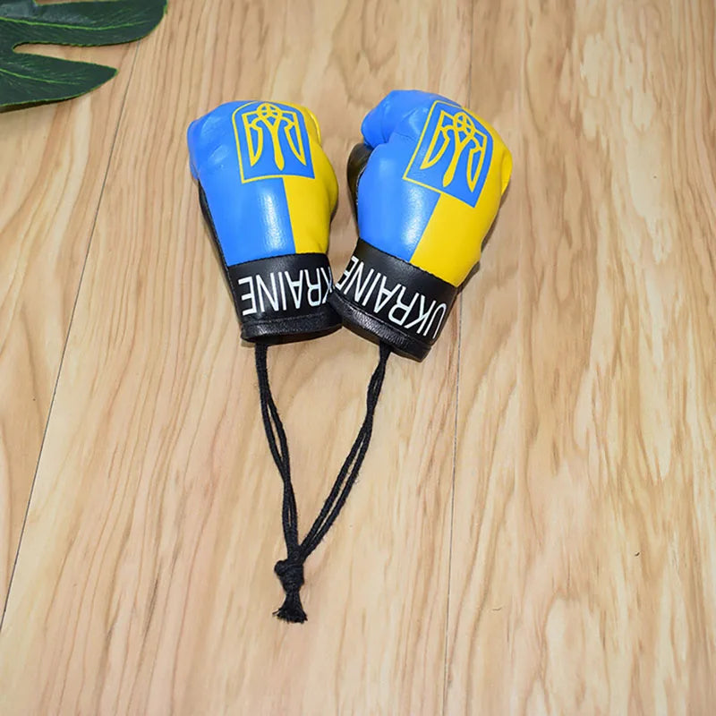 Car Accessories home Decoration 10cm PVC Ukraine National Flag Boxing Gloves Keychains Hanging Mirror Pendant Key Chains