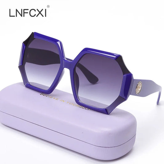 LNFCXI New Retro Oversized Sunglasses Women Men Fashion Eyewear Unisex Trendy Laciness Sun Glasses Shades UV400 Gafas De Sol