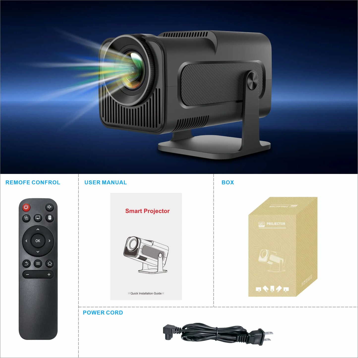 4K Smart Projector HY320 mini Android 11 Dual Wifi6 200 ANSI Allwinner H713 BT5.0 1080P 1980*1080P Home Cinema Outdoor Projetor