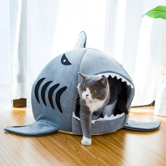 Cat Bed Cartoon Shark Shape Pet Puppy Sleepping Bed Warm Kennel Pets Tent Cozy Cave Cat Beds Indoor For Dog Small Pets House