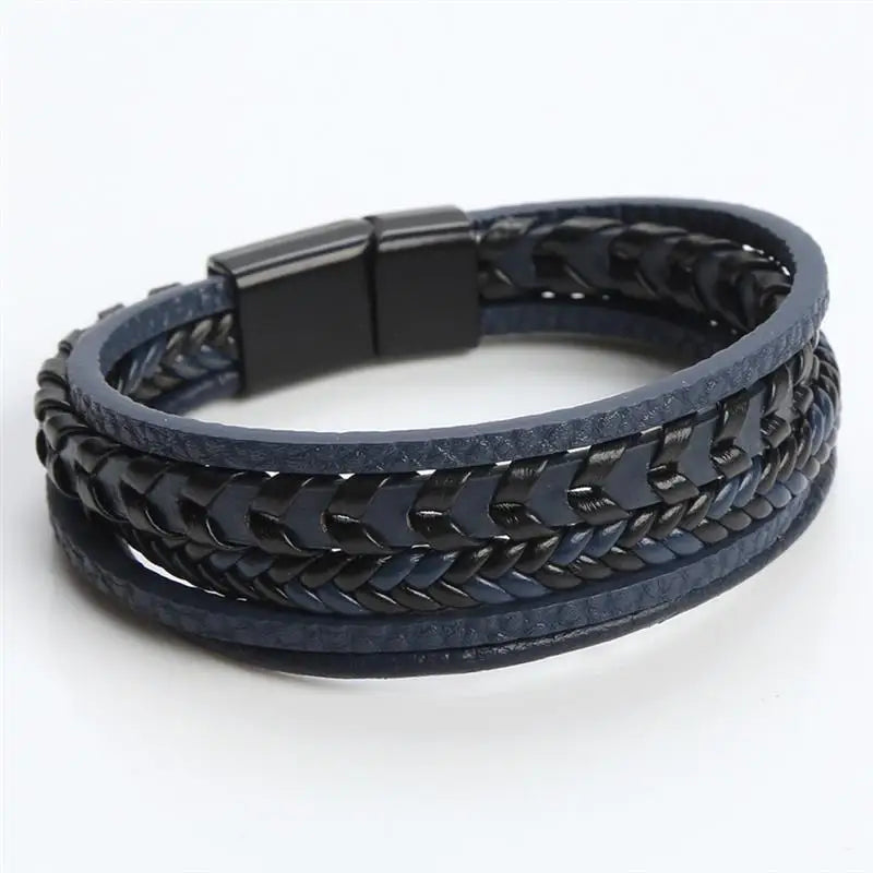 Fashion Braided Rope Woven Multilayer Leather Men Bracelets Punk Mental Magnet Bangle for Friend Charm Jewelry Gifts
