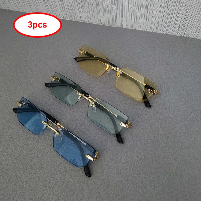 3 Pairs Per Set Rimless Rectangle Sunglasses Fashion Men Women Small Frame Summer Candy Colors Outdoor Female Shades Sun Glasses