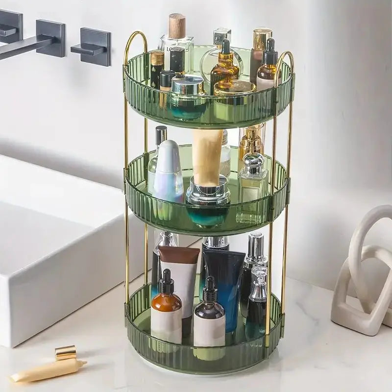 1pc 360° Rotating Makeup Organizer, Light Luxury Transparent Storage Rack, Large Capacity Cosmetics Storage Box, Multi-function