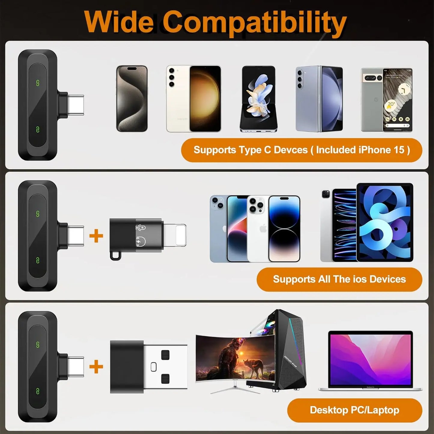 Professional Wireless Lavalier Microphone for iPhone iPad Android Laptop Live Broadcast Gaming Interview Vlog Recording Mini Mic