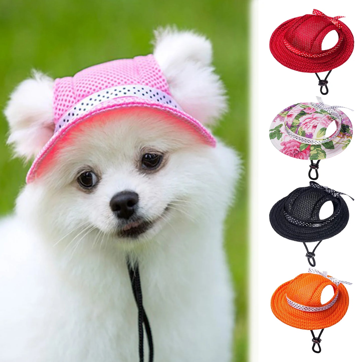 Dog Hat Pet Hats Round DogHat Outdoor Breathable Sun Protection Cap Mesh Sun Cap With Adjustable Chin Strap For Dogs Cats